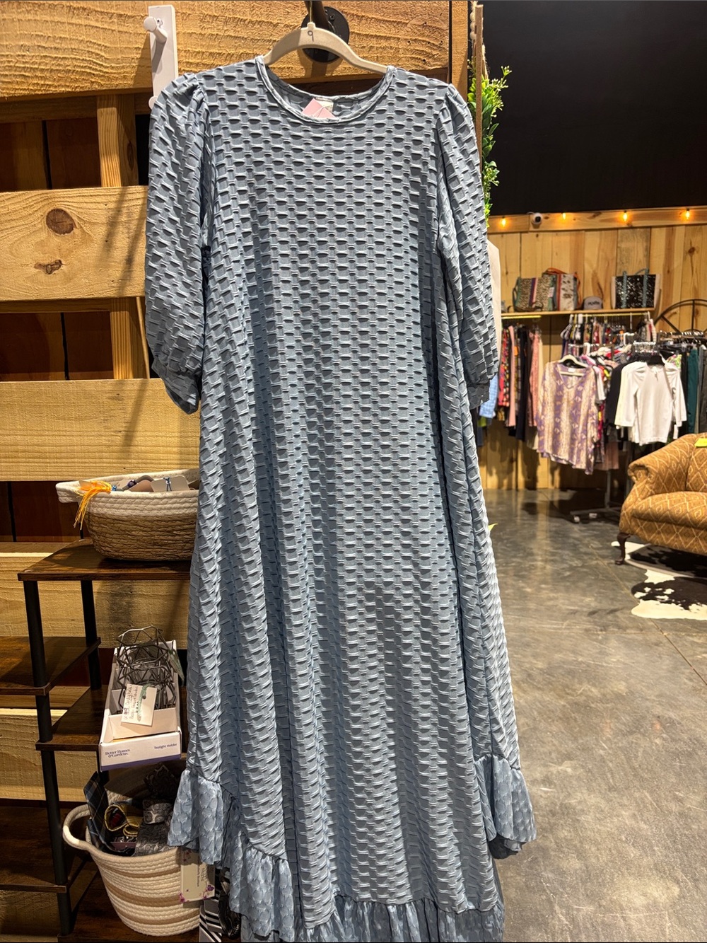Light Blue Textured Midi Dress - Soft Casual Style
